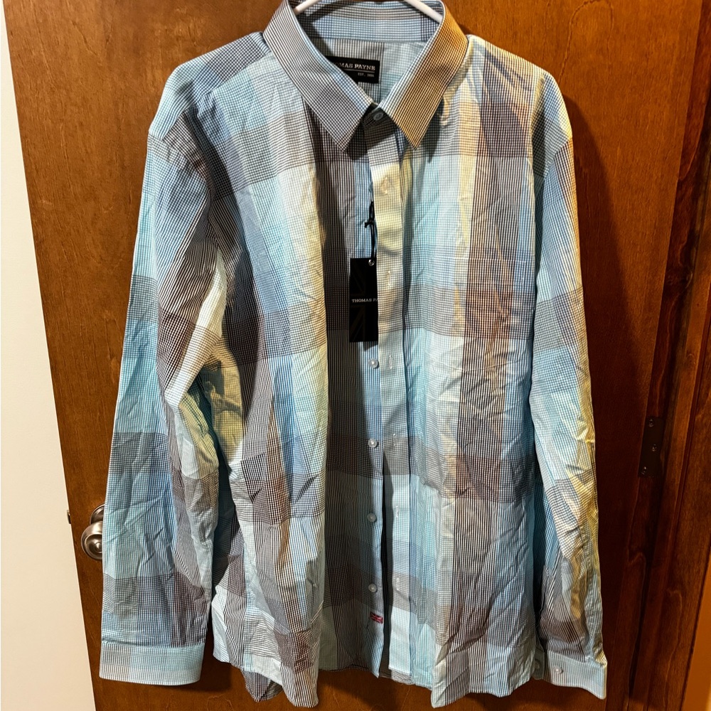 NEW Thomas Payne Cedric Striped Button Down Dress Shirt In Navy Size 2XL